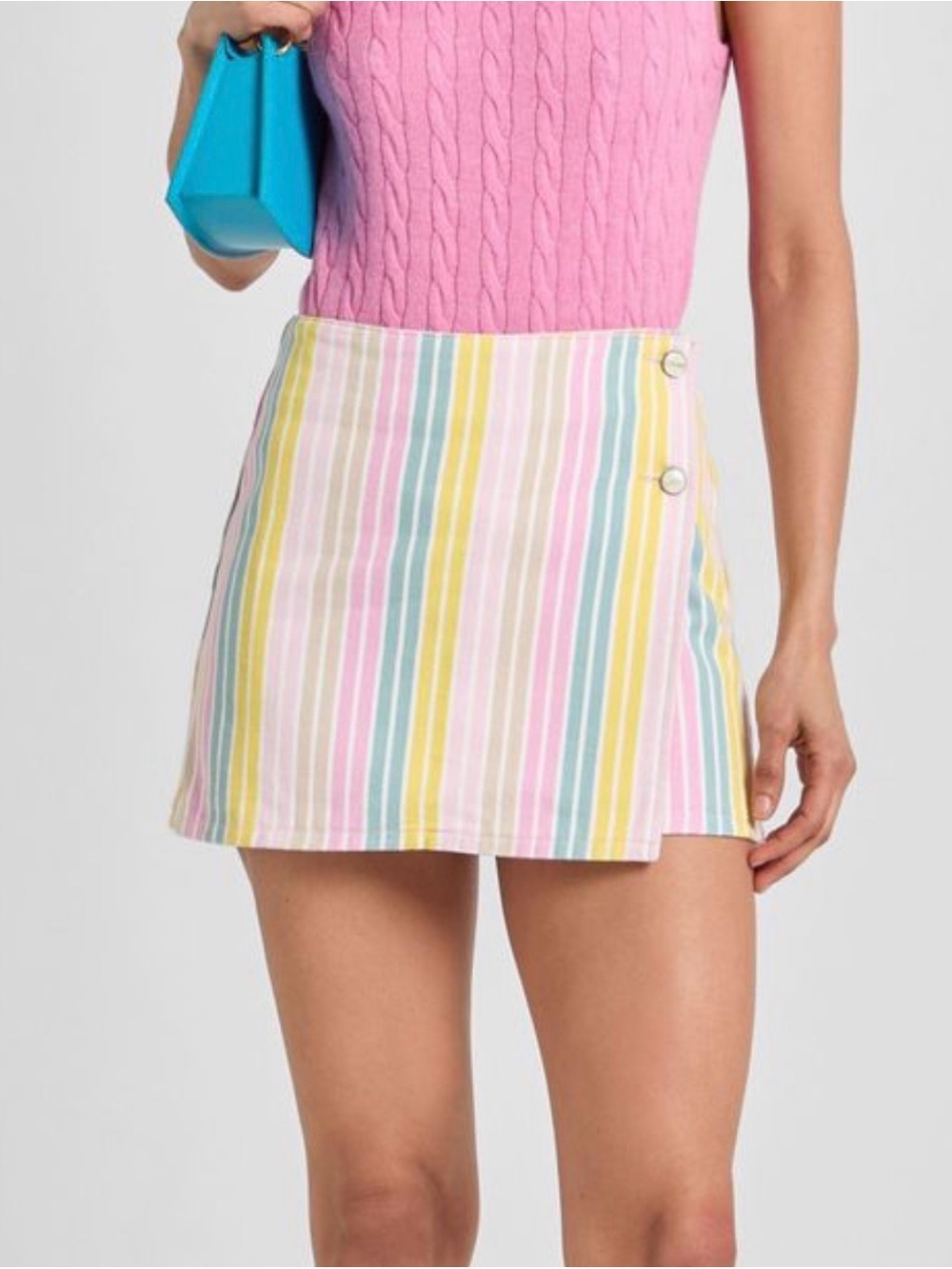 GANNI Striped Denim A-Line Mini Wrap Skirt sz 34 XS NWT - Picture 2 of 8